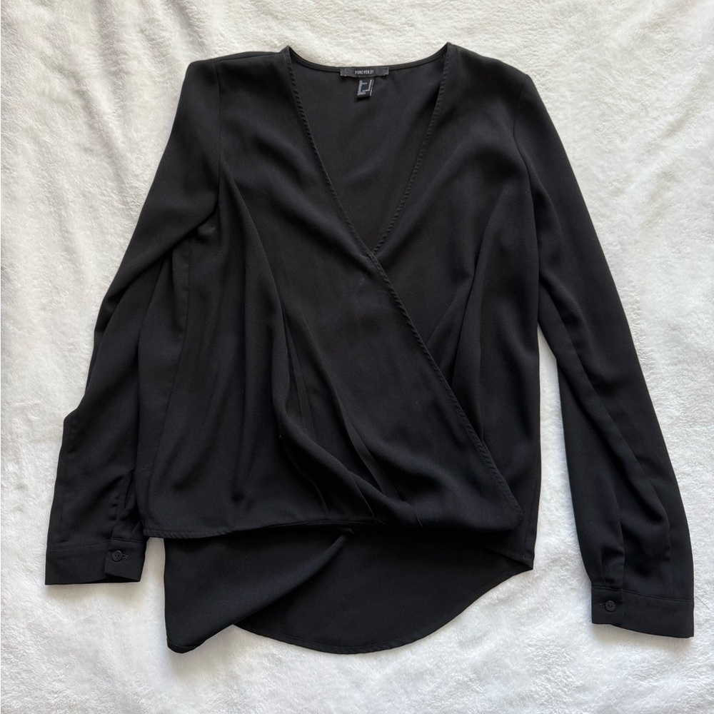 Black Forever 21 Wrap Long Sleeve Top